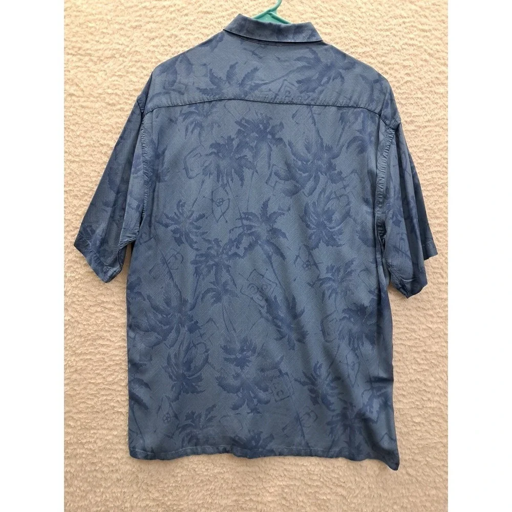 Pierre Cardin Hawaiian Shirt Mens Size L Button Up Short Sleeve 100% Rayon Blue
